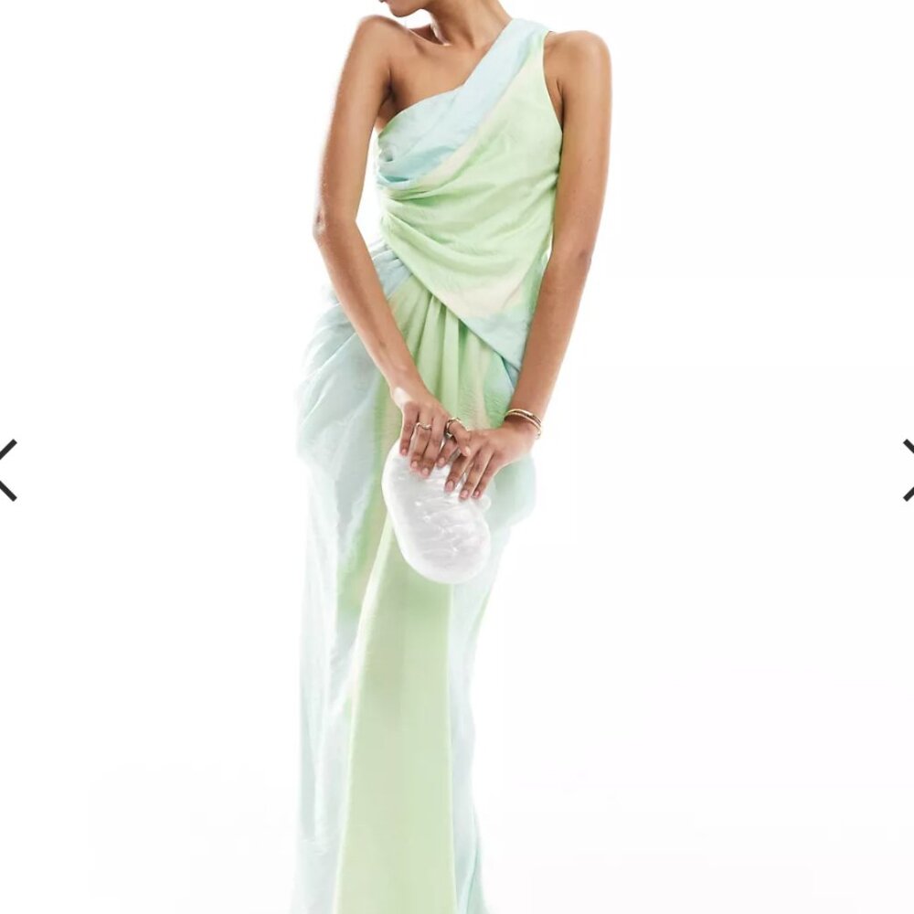 ASOS DESIGN one shoulder draped maxi dress with full skirt in ombre print